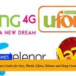 Advance Balance Codes for Jazz, Warid, Ufone, Telenor and Zong Customers