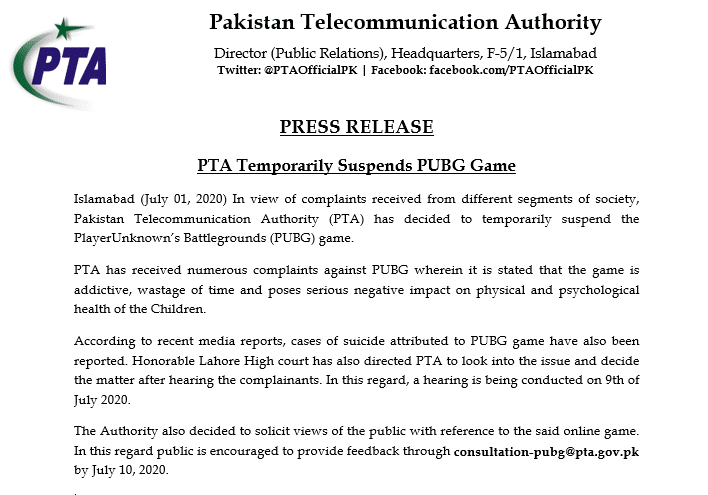 Does PTA to Unban PUBG in Pakistan?